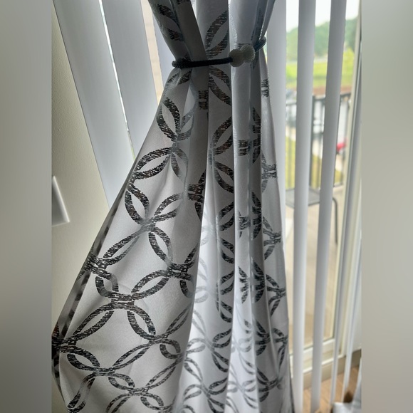4 Curtain Panels, Grommet Top, White & Silver Metallic, Lvl 2 Filtering, 108X54 - Picture 5 of 8